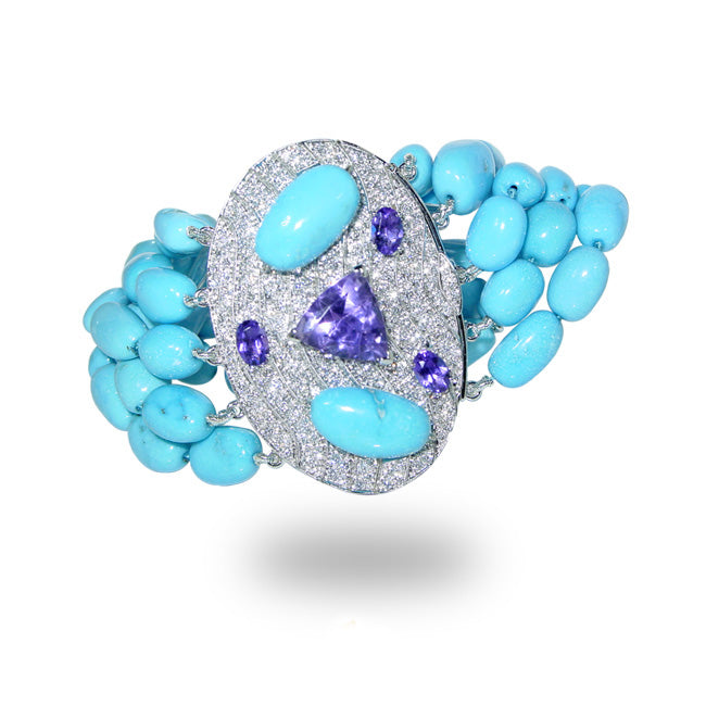Armband „Sea Foam“ aus Weißgold, Diamanten und Türkis.