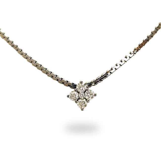 Collar en oro blanco colgante con diamantes talla brillante y cadena