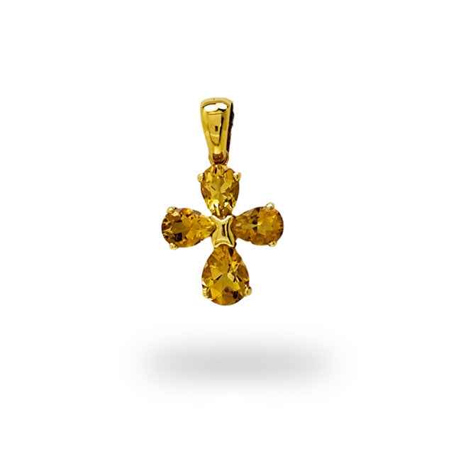 Cruz en oro amarillo con citrinos