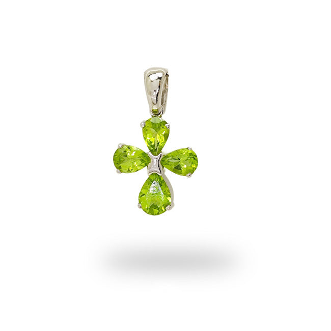 Kreuz aus Weißgold mit Peridoten
