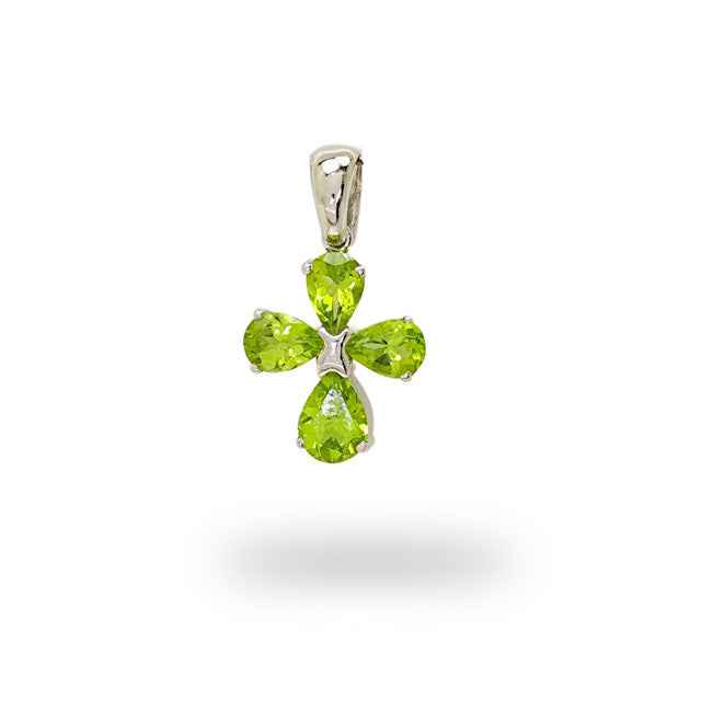Cruz en oro blanco con peridotos