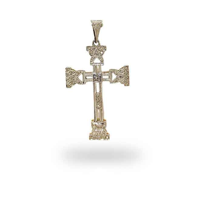 Cruz en oro amarillo vista platino Art Decó con diamantes