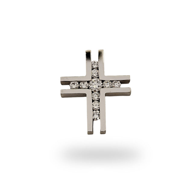 Kreuz aus Weißgold und Diamanten im Brillantschliff