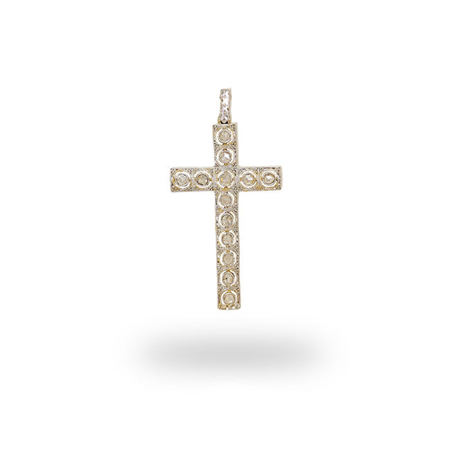 Antikes Kreuz in Gelbgold Platin mit antiken Diamanten