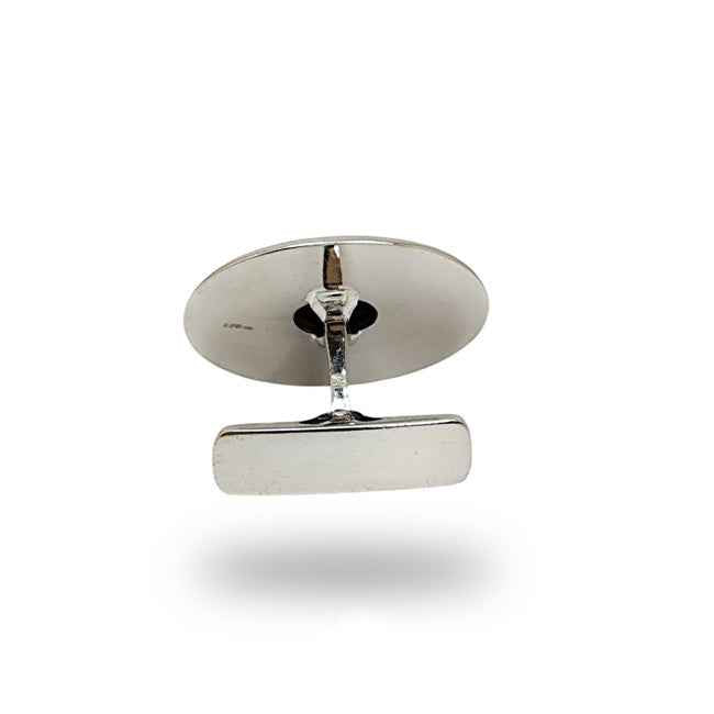 Gemelos ovales en oro blanco 18 quilates con ónix centro