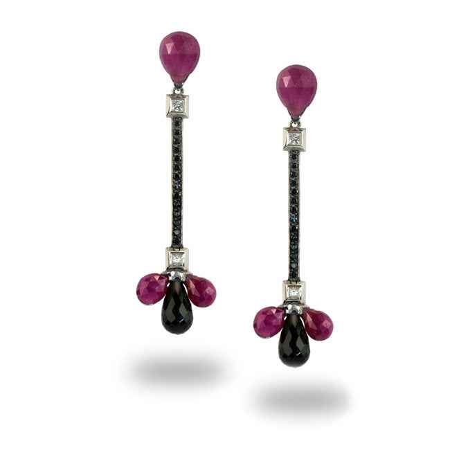 Pendientes en oro blanco rubies y diamantes