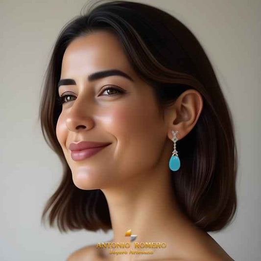 Pendientes en oro blanco con turquesas y diamantes