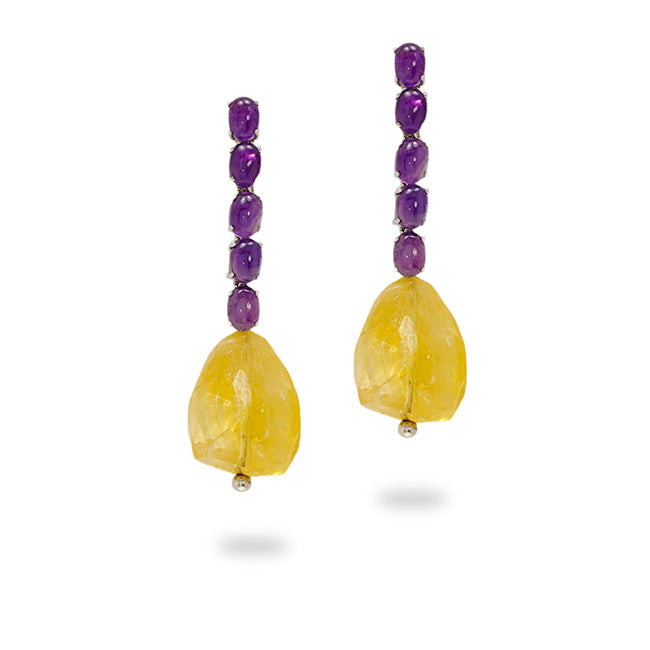 Weißgold-Ohrringe mit Amethysten und Citrinen