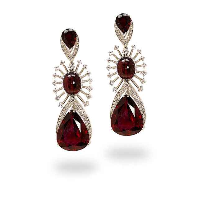 Pendientes en oro blanco con rubelitas y diamantes