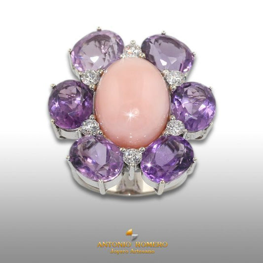 Sortija Coral, Amatistas y diamantes