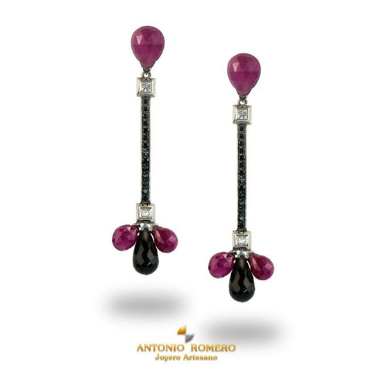 White gold earrings with rubies and diamonds