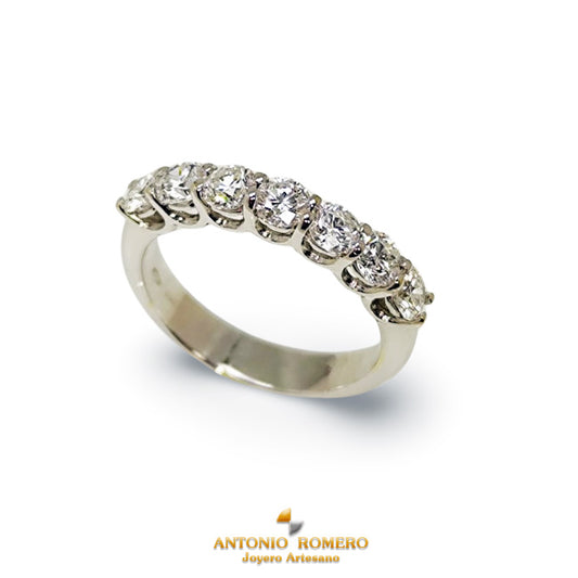 White gold half-weave ring with diamonds